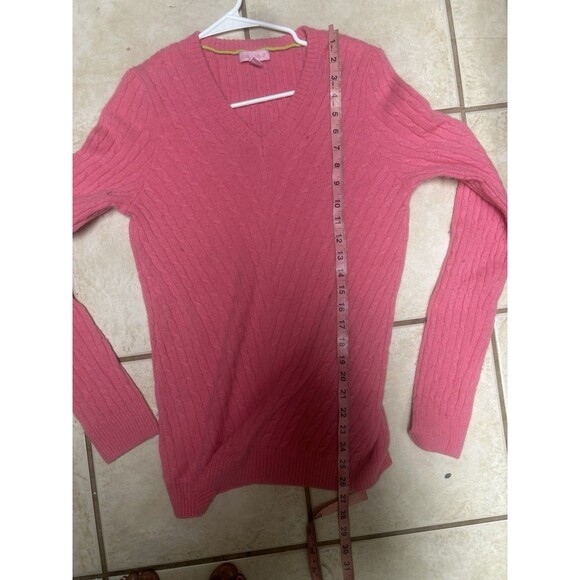 LILLY PULITZER Pink Katherine Cable Knit V-Neck SWEATER Women Large 100 Cashmere - Picture 9 of 9